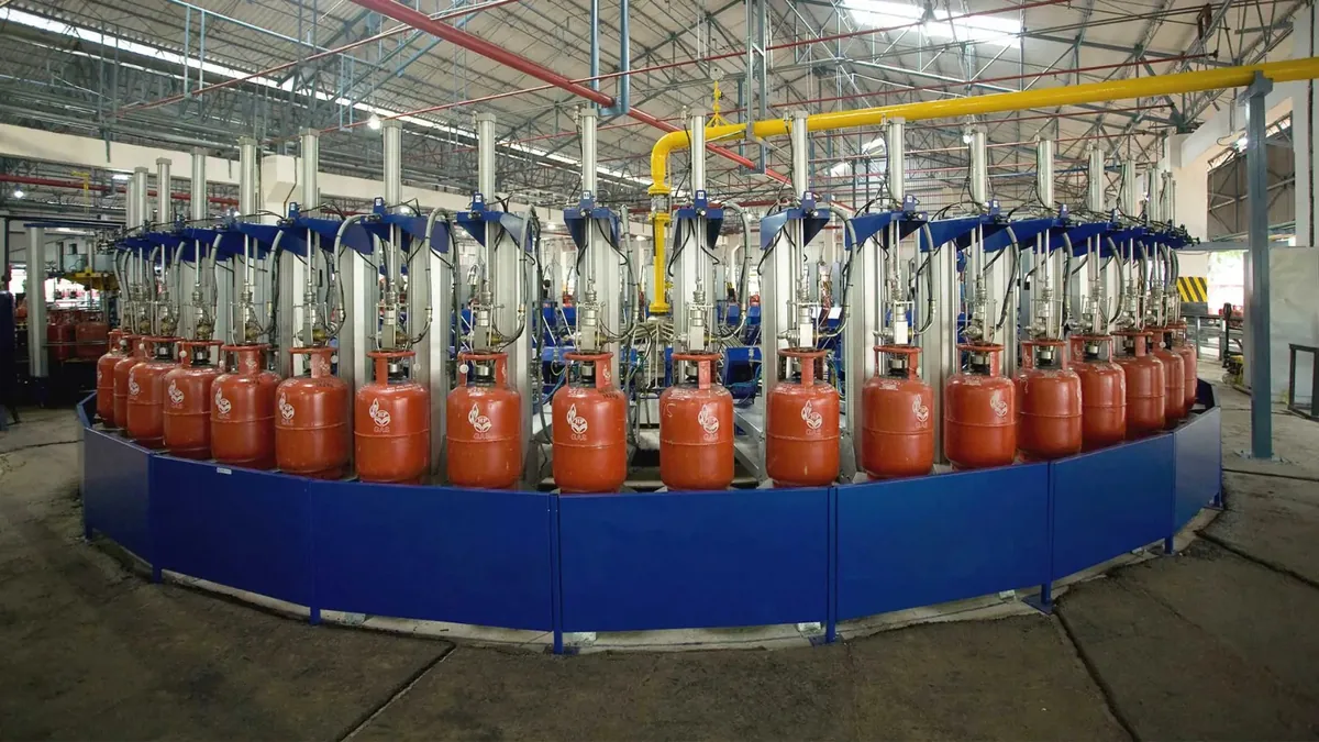 HP LPG cylinders at a bottling plant
