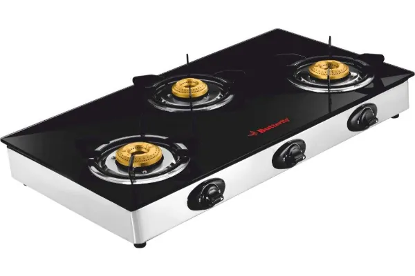Three-burner glass-top gas stove